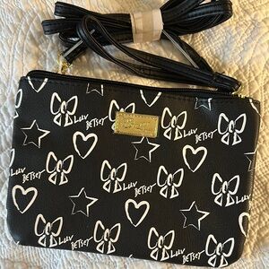 Betsey Johnson Black and White Crossbody with Gold Accents